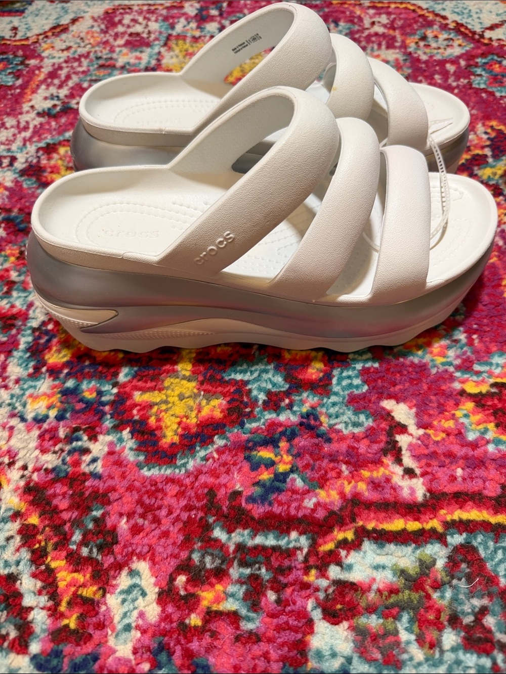 CROCS Women’s White Padded Strap Sandals - Picture 2 of 4